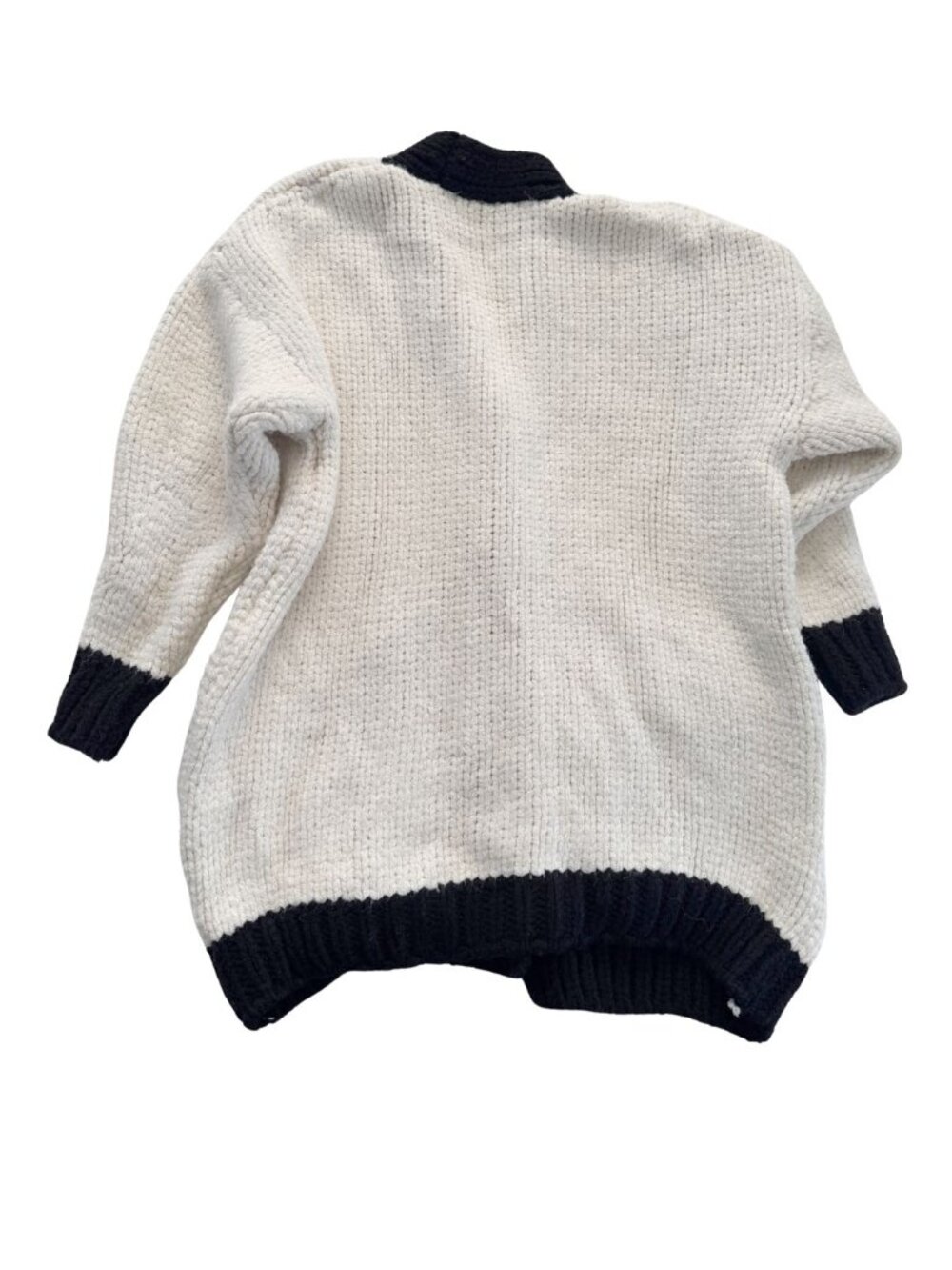 ZARA Chunky Oversized Knit Cardigan White Black Contrast Trim - Picture 6 of 13